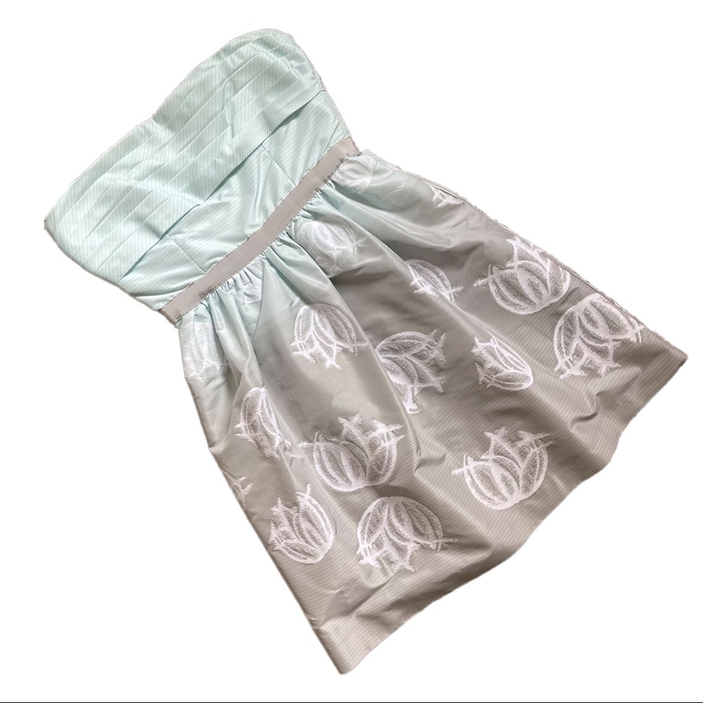 BCBG strapless short pouf blue/silver dress with floral design (size 2)
